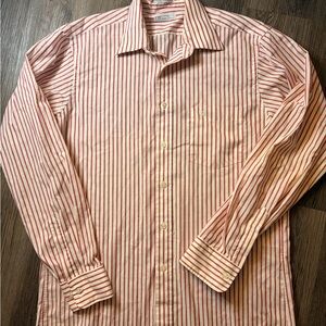 Vintage Dior Men's Red and White Striped Button Down Shirt